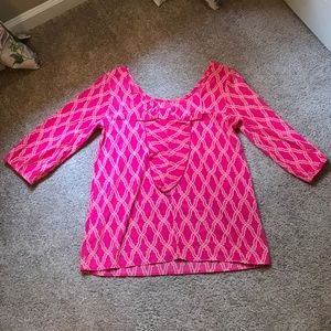 Blue Rain Tops - Pink Pattern Top with Fun Bow Detail Blue Rain Tops - Pink Pattern Top with Fun Bow Detail